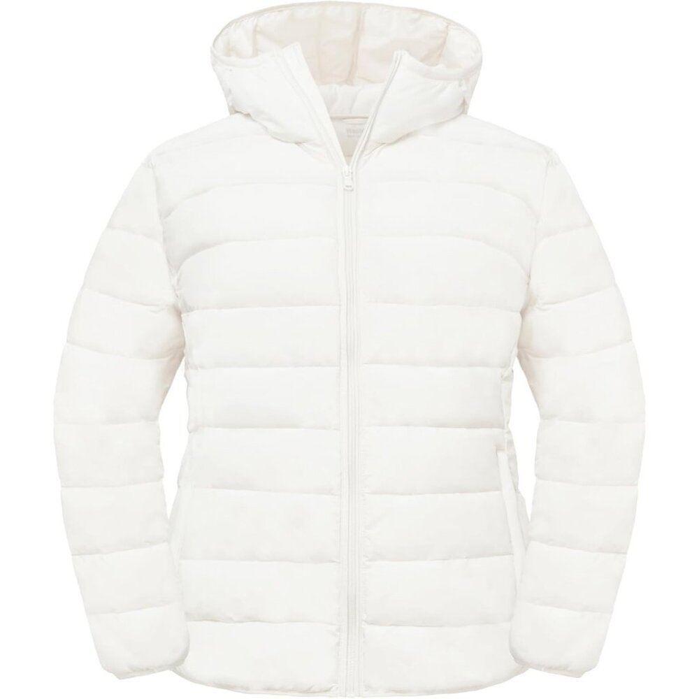 Women's White Lightweight Full Zip Quilted Jackets Windproof Warm Hood Style
